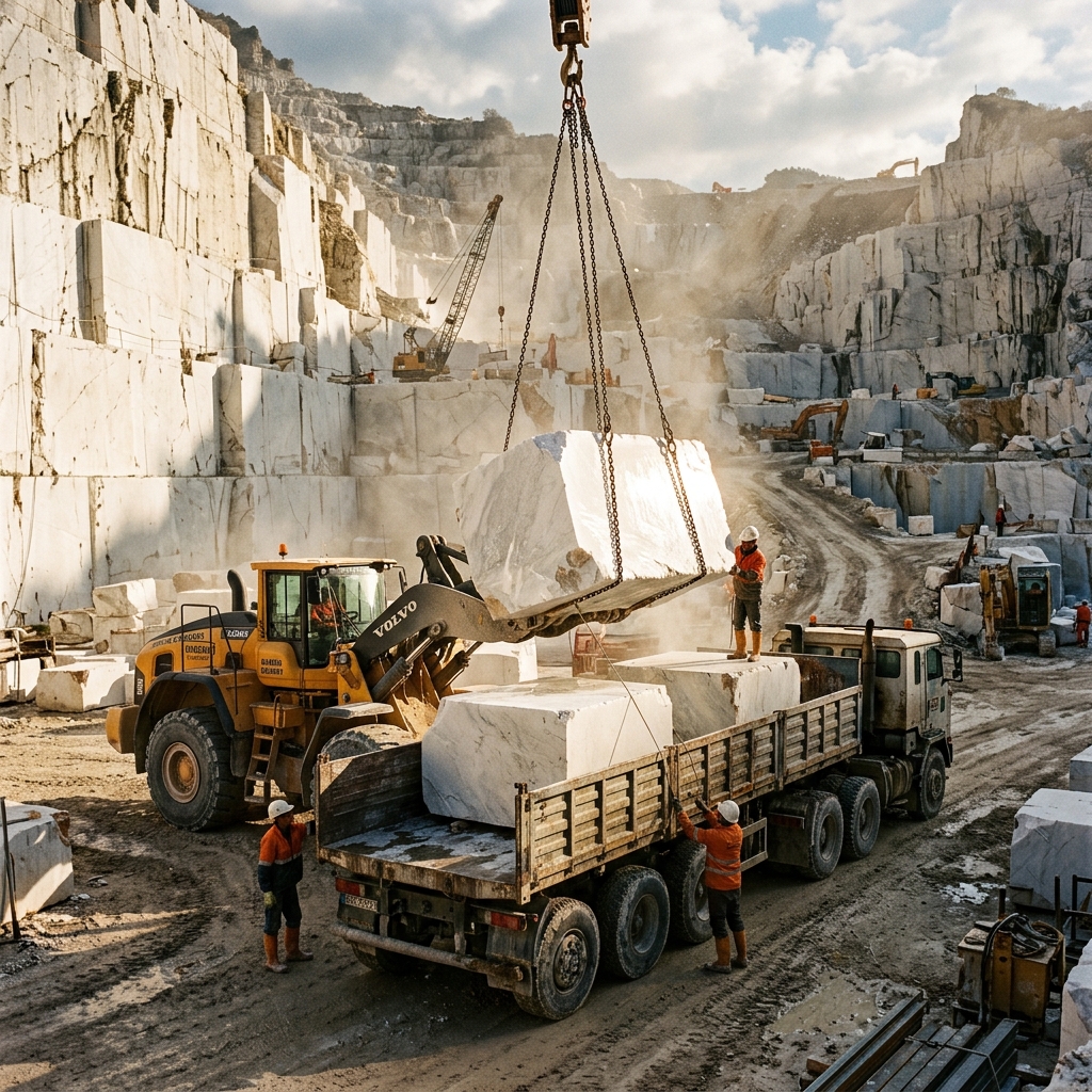 Transport de blocs de marbre
